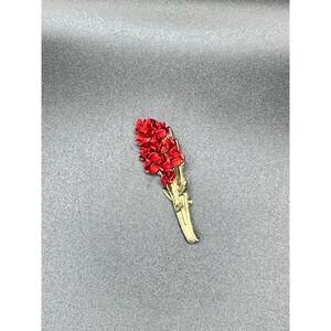 Vtg‎ Gold Tone Red Flower Brooch Pin Bouquet Dainty Elegant Floral Charm Jewelry